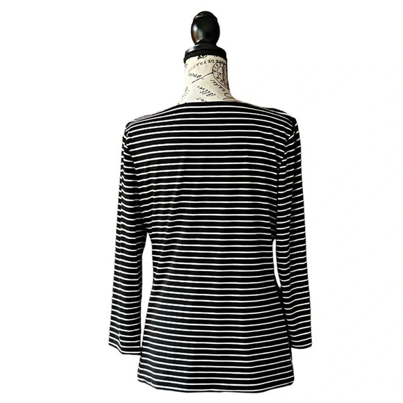 WHBM striped black tunic blouse preppy nautical casual capsule modest mature M - Picture 5 of 10